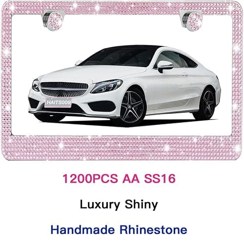 2 Pack License Plate Frames for Women, Sparkly Rhinestone Diamond Car Accessories with Glitter Crystal Caps (Pink (2PCS)) thumbnail 5