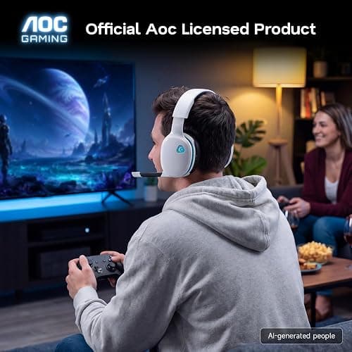 AOC 2.4GHz Wireless Gaming Headset for PS5, PS4, PC, Switch, 45Hr, White | Bluetooth 6.0 Gaming Headphones with Noise Canceling Mic, 7.1 Virtual Surround, Great for Fortnite & Call of Duty/FPS Gamers thumbnail 7