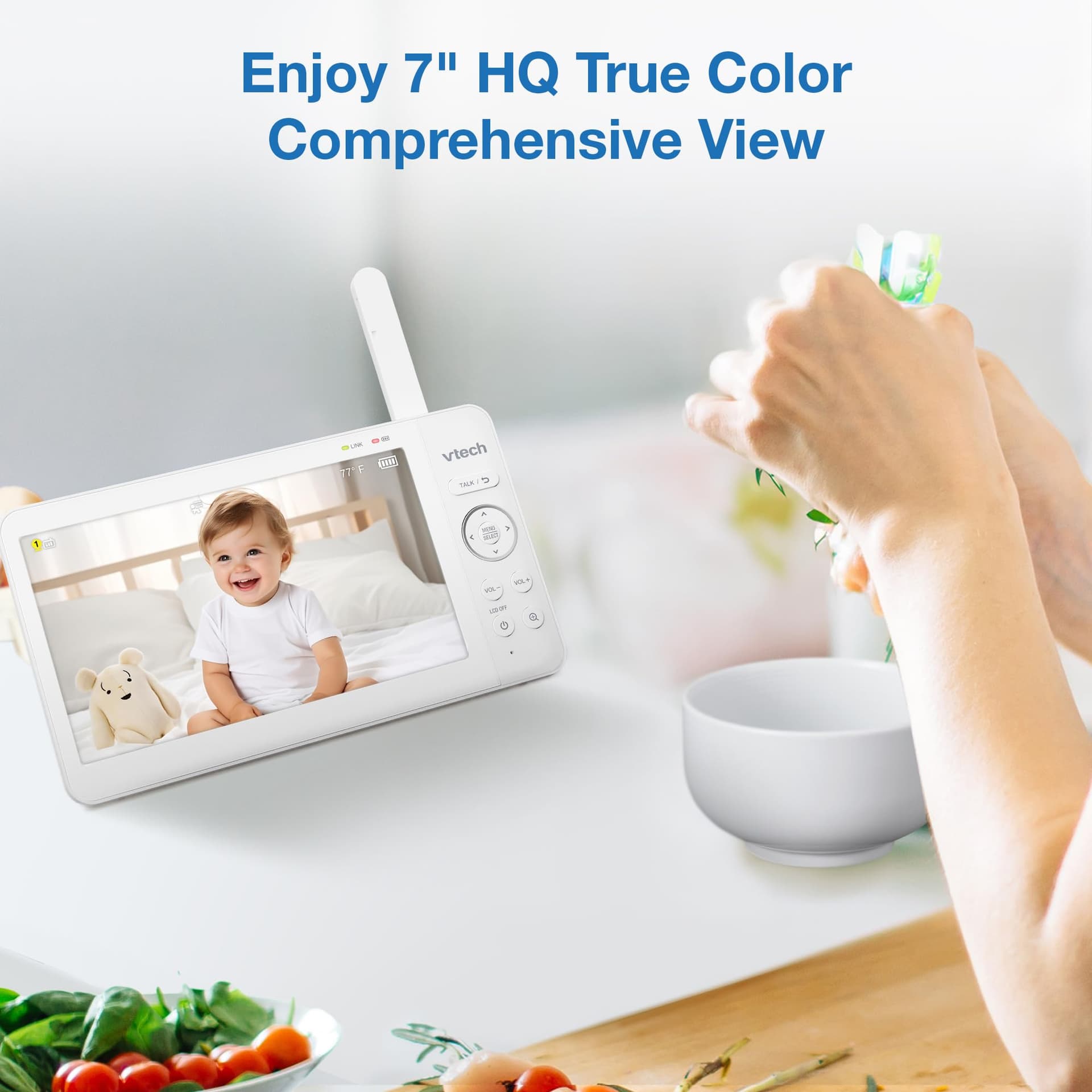 VTech Advanced HQ MAX 7" Digital Video Baby Monitor with Panoramic Zoom, 5000mAh Long Battery Life, IPS Display, Touch Control, Multi-Color Night Light, thumbnail 3