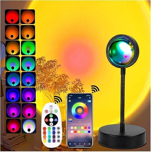 xoddi Sunset Lamp Led Lights for Bedroom Sunset Projection with APP, 16 Colors Night Light 360° Rotation Sun Lamp for Bedroom Decor and Aesthetic Room Decor Gifts for Women - Image 1