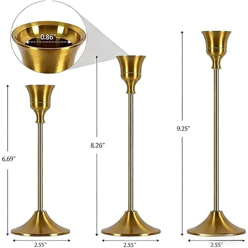 4 Sets(12 Pcs) Candle Stick Holders，Brass Gold Metal Taper Candle Holders, Vintage Modern Decorative Centerpiece Candlestick Holders for Table Mantel Wedding Housewarming Gift thumbnail 2