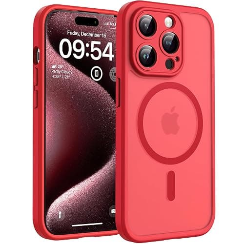 TOCOL Magnetic for iPhone 15 Pro Max Case 6.7-Inch, Fit for MagSafe, Upgraded [Full Camera Protection], [14FT Military Grade Drop Tested] Shockproof Slim Translucent Matte Back Cover (Red) - Image 1