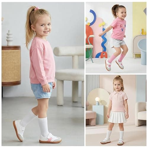 WIDE TOE BOX Toddler Girl Mary Jane Classic Sneakers Barefoot Walking Shoes for School with Hook and Loop thumbnail 4