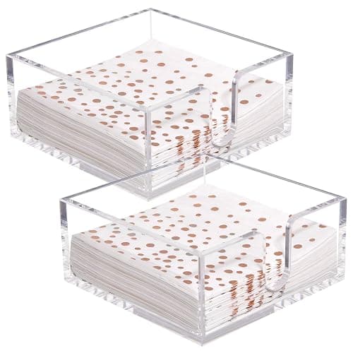 Rubtlamp 2 Pack Napkin Holder, Clear Acrylic Napkin Holder, 5.5x5.5x2.6 Inch Square Cocktail napkin holder, Plastic Napkins holder Great for Table Bathroom,Kitchen, Dinners for Mothers Day - Image 1