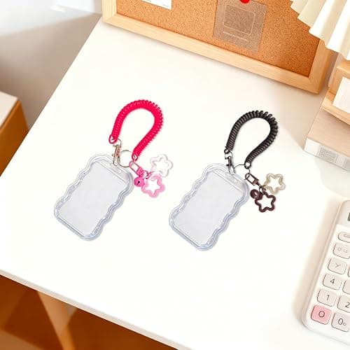 Qoncosy 2 Pack Cute Photocard Holder Keychain Kpop Photo Card Holder | Transparent PC Holder with Star Wave Design for Bus Student Card, Creative Photo Protector Keychain thumbnail 7