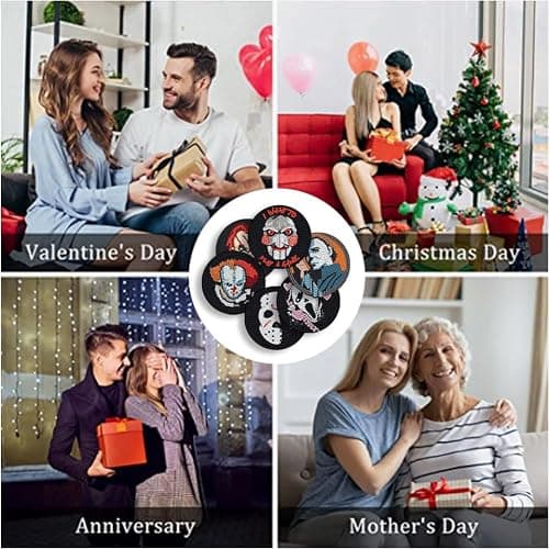 Bysincy 6 PCS Diamond Painting Coasters Kits with Holder Horror Halloween, DIY Funny Jack Skull Diamond Art Coaster Sets for Beginners Adults and Kids Art Craft Supplies Holiday Gift thumbnail 5