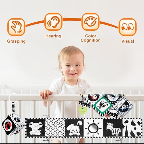 Baby Toys 0-6 Months, Notique 19 Pcs Newborn Black and White Baby Toys Montessori Tummy Time Toys 0 3 6 9 Months, Sensory Soft Book for Babies, Educational Cards Baby Essentials Infant Toys Baby Gifts thumbnail 3