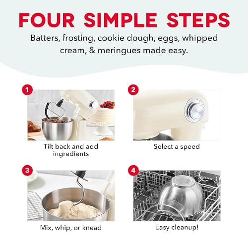 Dash 3.5QT Tilt-Head Stand Mixer - Electric Stand Mixer with Stainless Steel Bowl and Splash Guard For Baking - Cream, 3.5-Quart thumbnail 6