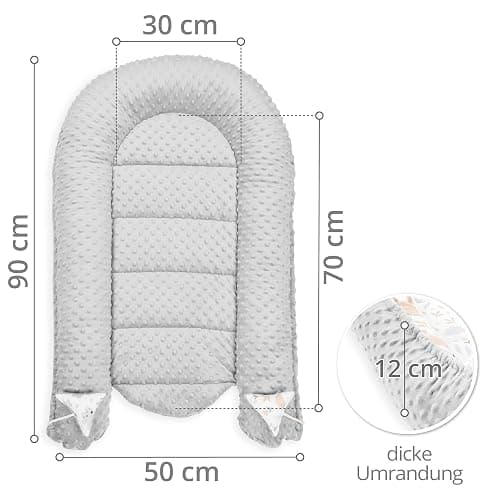 Nestchen Baby - Babynestchen Neugeborene Minky Babynest für Kinderbett Vielseitiges tragbar Nest kuschelnest zubehör für babybett warm Winter coccon Eule Grau - 90x50 cm (1er Pack) - Eule Grau thumbnail 3