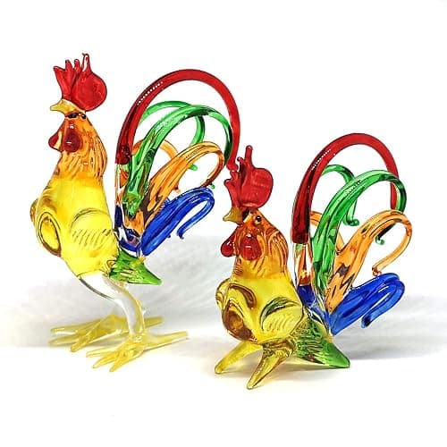 ZOOCRAFT Chicken Figurines Collectibles Hand Blown Glass Rooster Set of 2 thumbnail 4