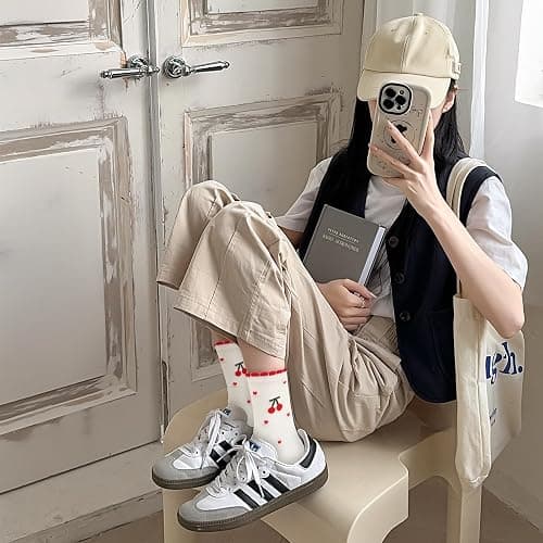 Knagsfa Women's Cute Crew Socks, Casual Athletic Cotton Bowknot Cherry Calf Novelty Socks for Women thumbnail 6