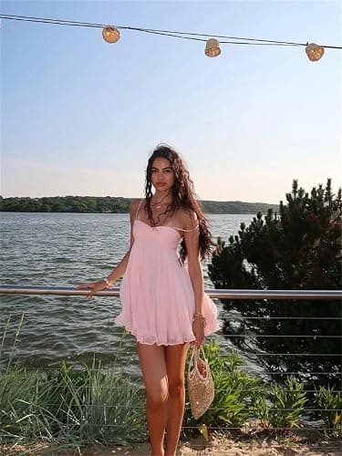 Women Chiffon Ruffles Sling Casual Sleeveless Backless U Neck Loose Mini Dresses Summer Holiday Short Robes thumbnail 2