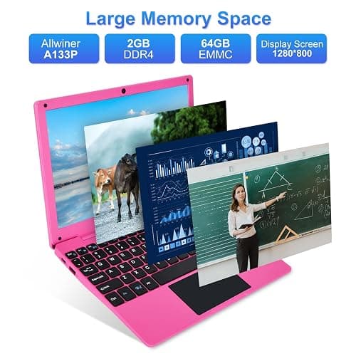 HBESTORE 10.1Inch Laptop,Quad-Core Processor with Android 12.0 OS,2GB RAM,64GB EMMC,Built-in Camera, WiFi,USB Interface,Tpye-C Charging for Learning and Entertainment (Pink 2GB+64GB) thumbnail 2