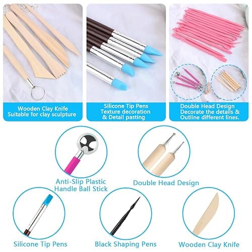38pcs Outils kit poterie,Outils de Sculpture，Outil Sculpture Modelage, Outil Modelage Clay Sculpting Tools, Avec Sac Rangement，pour Céramique, Art Gaufrage, Menuiserie, Artiste DIY thumbnail 6
