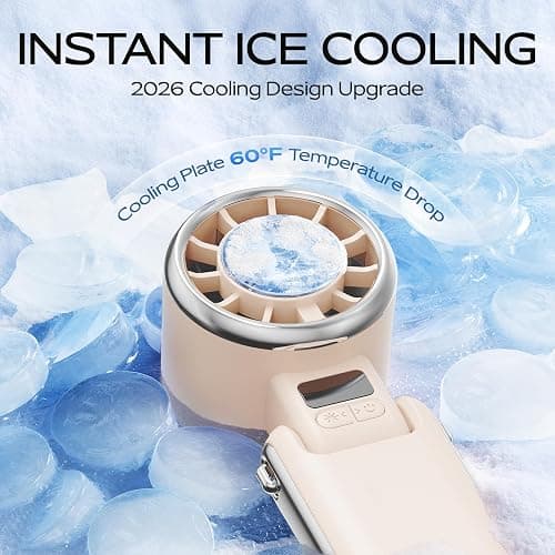 SHEWIND Portable Handheld Fan with Ice Cooling - 5 Gear High Speed Personal Turbo Fan Rechargeable, Up to 11 Hrs, Mini Hand Fans for Travel Essentials, Beach Vacation, Gifts for Women, Men (Cream) thumbnail 4