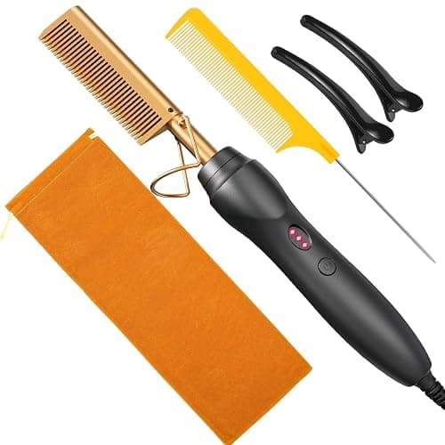 BudiGl Ceramic Hot Comb Hair Straightener Pressing Combs Electric Straightening Comb for Natural Black Beard Wigs Gift for mom - Image 1