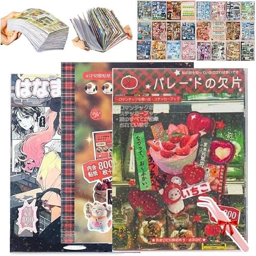 45 Pieces of Japanese Ancient Comic Style Material Handbook – 800+ Designs in 1 Book, Aesthetic Stickers with Retro Manga Vibes, DIY Art Illustrations Stickers Book for Journaling, Scrapbooking(3 SET) - 3 Set - Image 1