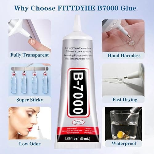 FITTDYHE B7000 Glue Clear with Precision Tip，50Ml B7000 Glue Clear for Rhinestones Glue for Crafts, Multipurpose Jewelry Glue for Fabric DIY Craft Makeup Shoes Jewelry Making Nail Art thumbnail 4