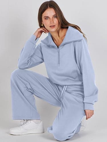 ANRABESS Women 2 Piece Outfits 2025 Fall Fashion Airport Wide Leg Pants Lounge Set Leisure Travel Vacation Clothes Sweatsuits thumbnail 7