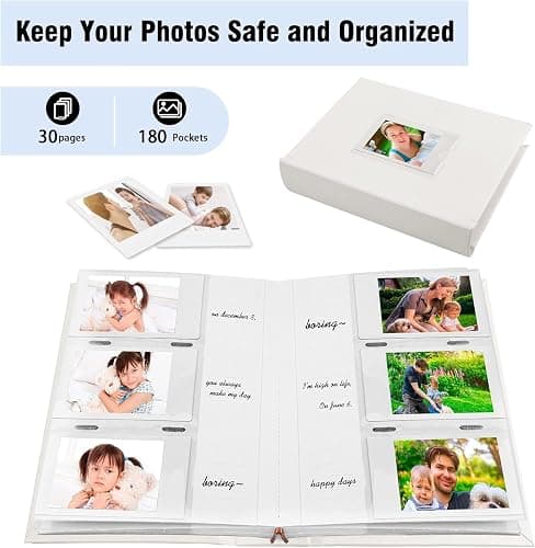 Photo Album for Fujifilm Instax Mini Camera, 180 Pockets Photo Album with Writing Space for Polaroid, Leather Cover, 2x3 Photo Album for Instax Mini 12 11 9 40 8 7 Evo LiPlay Instant Camera (White) thumbnail 8