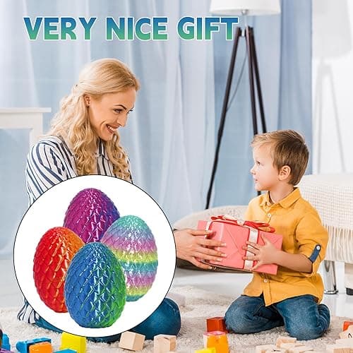 4PCS 3D Printed Dragon Egg Set,Crystal Animals Egg Fidget Toy with Dragon Inside Easter Halloween for Kids (Multicolor+Rainbow) - Multicolor+rainbow thumbnail 6