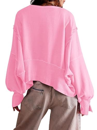 Zwurew Womens Casual Sweatshirt Long Sleeve Tops Crewneck Loose Fit Tee Pullover Crop Tshirt Side Slit Fall Fashion 2024 thumbnail 3