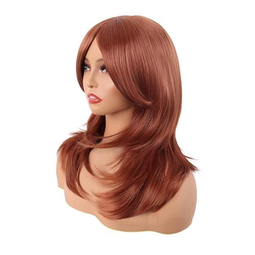 MapofBeauty 20 Inch/50 cm Long Layered With Bangs Straight Synthetic fiber Shoulder Length Hair for Daily Use or Party Wig (Ginger Orange) thumbnail 3
