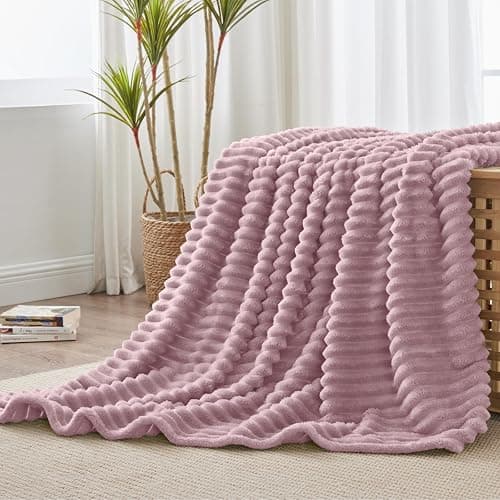BEDELITE Fleece Throw Blanket for Couch - 300GSM Soft & Warm Fluffy Berry Purple Blanket, Decorative and Giftable Striped Blankets for Women, Men, 50"x60" thumbnail 8