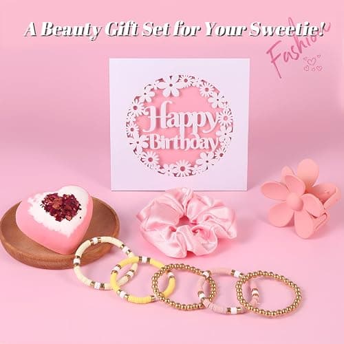 ONIYEA Birthday Gift for Teen Girls, 7 Cute Gifts with Tasks, Happy Birthday Gift Ideas,Trendy Preppy Stuff for Teen Girls, Christmas, Cute Daisy Aesthetic Glass Cups Tumbler Gifts Set 7pcs (Pink) thumbnail 5
