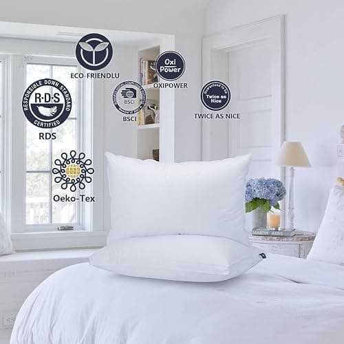 Vendare Set of 2 Standard Size Down Pillows - Goose Feather & Down Blend Pillows 440 Fill Power, 100% Cotton Cover, Hypoallergenic, Medium Support thumbnail 4