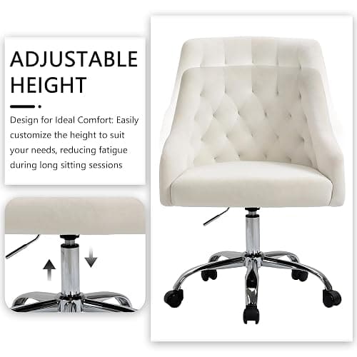 LOVSPATIO Home Office Chair, Velvet Swivel Adjustable Accent Vanity Chair with Arms Nailhead Trim for Bedroom, for to Living Room, Studying, Office (Ivory White) thumbnail 4