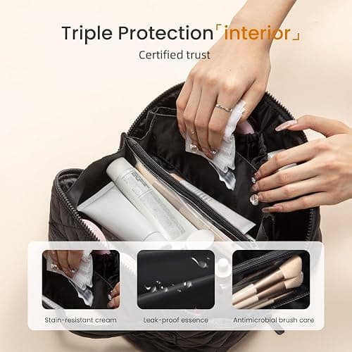 LOVEVOOK Travel Makeup Bag for Women, 2Pcs Puffer Waterproof Cosmetic Organizer, Large Capacity Pouch Open Flat Small Toiletry Bag with Brush Compartment & Handle, Portable Gift for Her thumbnail 4