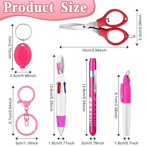 12 pcs Nurse Pen Set Two Colors Pink Purple Include Permanent Marker Pen Pen Lights for Nurses Retractable Ballpoint Pen Nursing Keychain Clip Foldable Scissors LED Flashlight Keychain for Nurses thumbnail 3