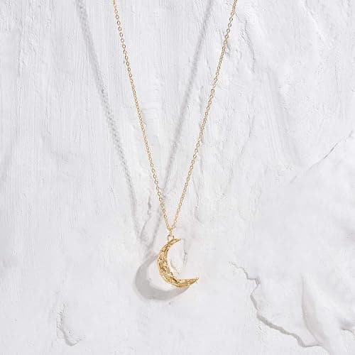 Gold Moon Pendant Necklace for Women,14K Gold Plated Dainty Chain Crescent Moon Sun Star Necklace Jewelry thumbnail 6