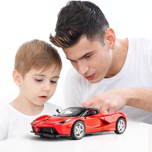 BDTCTK 1:32 Farrari Car Model Pull Back Car with Sound and Light for Kids Boy Girl, Metal Body Door Opened Red - Red thumbnail 2