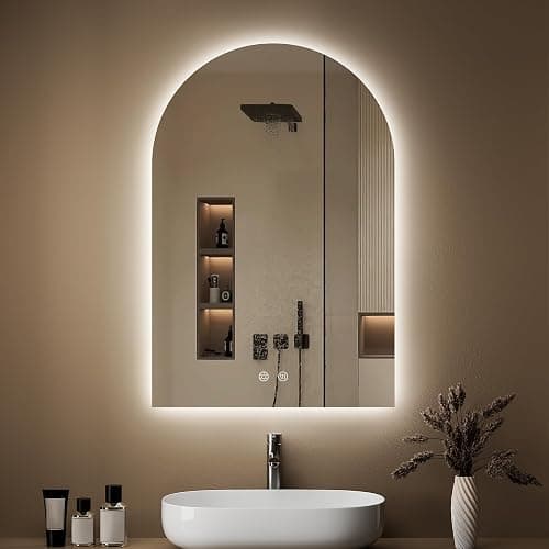 OUMUSU 20"x30" Arched LED Lighted Bathroom Mirror with Lights | Fogless, Dimmable, Shatterproof, Touch Sensor, 3 Color Changing - Image 1