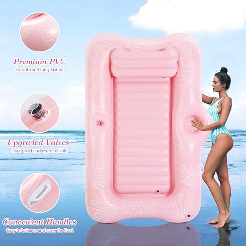 MoKo Pool Floats Adult, Large Floating Bed with Ice Bar, Tanning Bed Pool Raft Inflatable Lounger with Drink Holder Tanning Chair Inflatable Pool Toys for Party Beach Backyard thumbnail 6