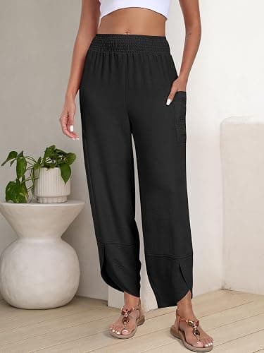 ANRABESS Womens Wide Leg Palazzo Capri Pants 2026 Summer Casual Loose High Waisted Lounge Flowy Cropped Beach Work Trousers thumbnail 3