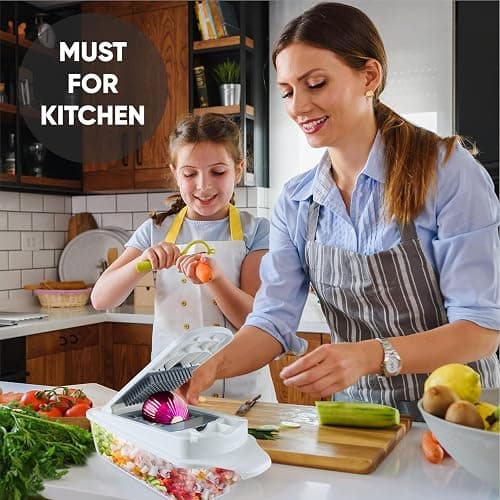 RüK Vegetable Chopper Slicer Onion Chopper Dicer, Multi 22-in-1 Veggie Mandoline Slicer Food Chopper Cutter for Tomato Fruit with Lemon Squeezer, E-Recipe, 11 Blades, Egg Separator & Slicer, Container thumbnail 2