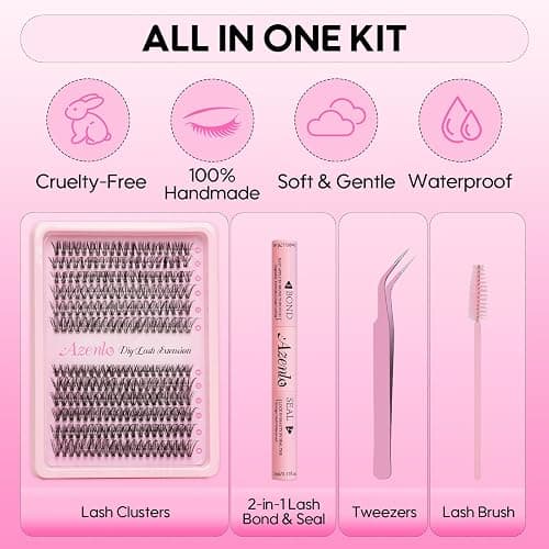 Azenlo Lash Clusters Kit, 240pcs DIY Lash Extensions Kit, 30D+40D Thin Band Lash Clusters, 10-16mm Soft Natural Volume Lashes for Beginners thumbnail 5