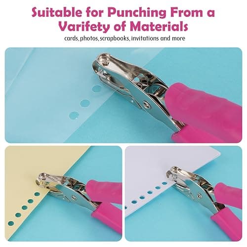 AEFFNOC Single Hole Punch, One Hole Puncher with Soft Grip Handle, 1/4 Inch Paper Hole Punches, Small Hole Punchers with Paper Mess Tray, 6 Sheets Capacity, for Crafts, Scrapbooks (Pink) thumbnail 6