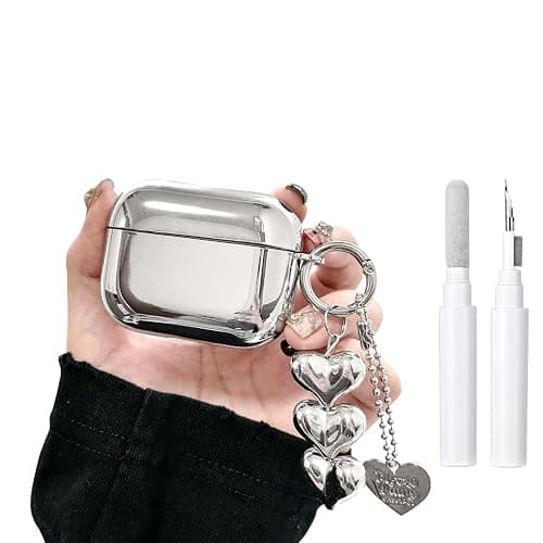 inewateri Compatible for AirPods 4 Case Soft TPU with Cleaner Kit Cute Silver Fashion Buckle Pendant Aesthetics Design Shockproof Cover for Girls Woman for Airpods 4-Silver - Image 1