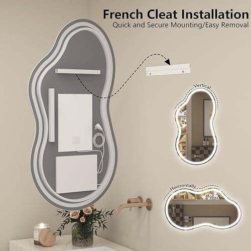 CHARMOR 60x32 Inch Irregular Cloud LED Bathroom Mirror with Lights, Asymmetrical Lighted Vanity Mirror for Wall, Anti-Fog, Dimmable, Memory, 3 Colors (Horizontal/Vertical) thumbnail 7