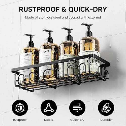 Shower Caddy, 3 Pack Shower Shelves for Inside Bathroom, Rustproof Adhesive Bathroom Organizer with Soap Holder, No Drilling Washroom Organizers and Storage for Bathtub Room/Kitchen/Home, Black thumbnail 4