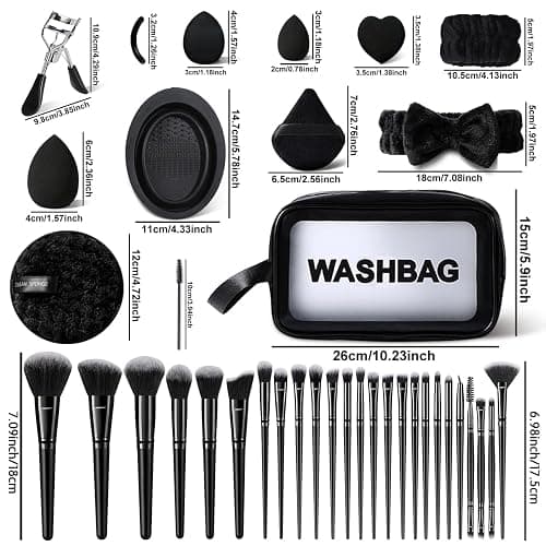 HGHDBT 56Pcs Black Makeup Brushes Set Professional with Case Premium Synthetic for Blush Eye Shadow Concealer Powder Foundation Eye & Face Make up Brush Kit with Beauty Blender Sponge Set Tools thumbnail 9