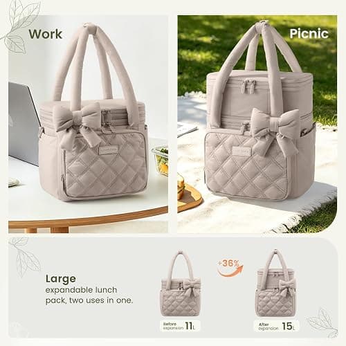 LOVEVOOK Insulated Lunch Bag For Women Men,Expandable Double Deck Lunch Box With Large Cup Holder,Leakproof Cooler Bag For Adult Lunch Tote Bag Work Picnic Beach with Adjustable Shoulder Strap Gift thumbnail 3