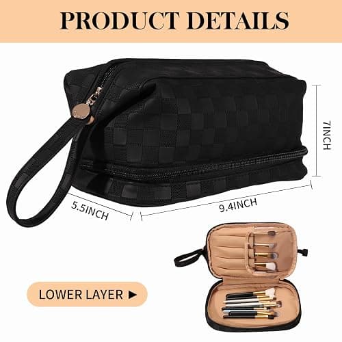 Abiudeng Large Capacity Makeup Bag Ladies Cosmetic Bag Travel Bag with Compartments Portable PU Leather Travel Makeup Bag with Handle thumbnail 2