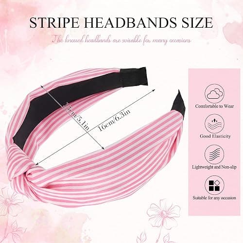 obeoby 8 Pack Stripe Knot Headbands for Women Girls, Non-Slip | Y2K Style HairBand, Retro Striped Design, for Retro Parties, School,Comfortable Fit, Holds Hair Neatly in Place Daily at Home thumbnail 2