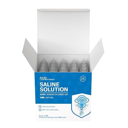BASE LABORATORIES 0.9% Saline Solution for Nebulizer Machine | Saline Solution for Inhalation & Nasal Irrigation | 0.9% Concentration l 25 Vials 5ml Unit Dose thumbnail 6