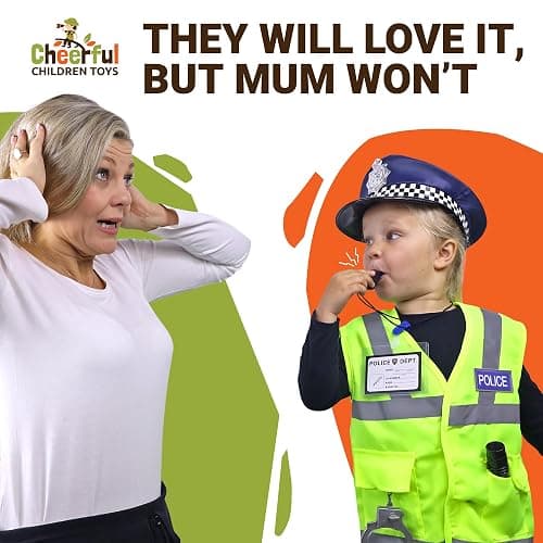 Cheerful Children Toys Kids Police Costume - 10 Pcs Police Officer Outfit Dress Up - Ideal for Boys & Girls Aged 3-7 - Include Vest & Hat - Kids Fancy Dress for Roleplay, Halloween, & STEM Learning thumbnail 7